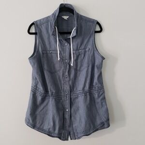 EST 1948 Coastal Sleeveless Pin Stripe Vest LARGE Nautical Cinch Waist Layer‎